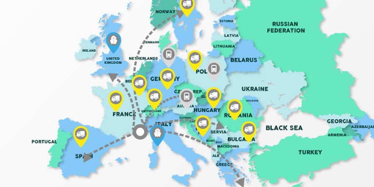 carte d'Europe montant les livraisons marbres et deco